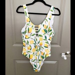 Lemon Print White One Piece Swimsuit